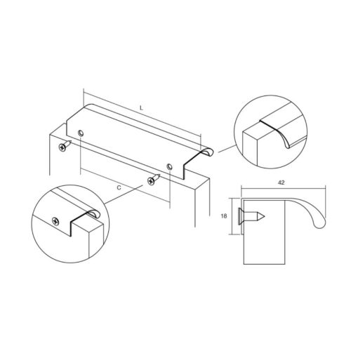 Élre ültethető fogantyú, inox fogantyú, réz fogantyú