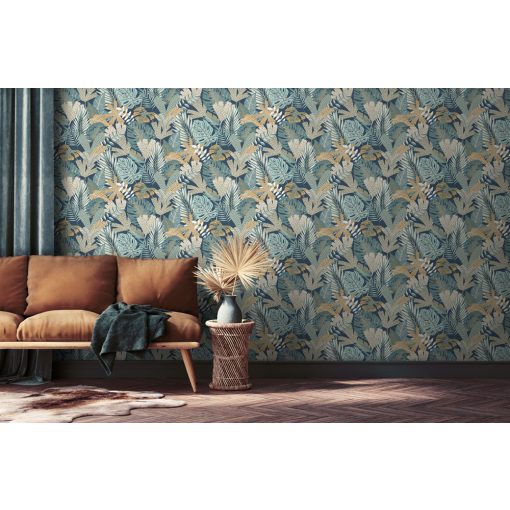 Trópusi virágos tapéta, levél mintás tapéta