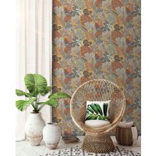 Trópusi virágos tapéta, levél mintás tapéta