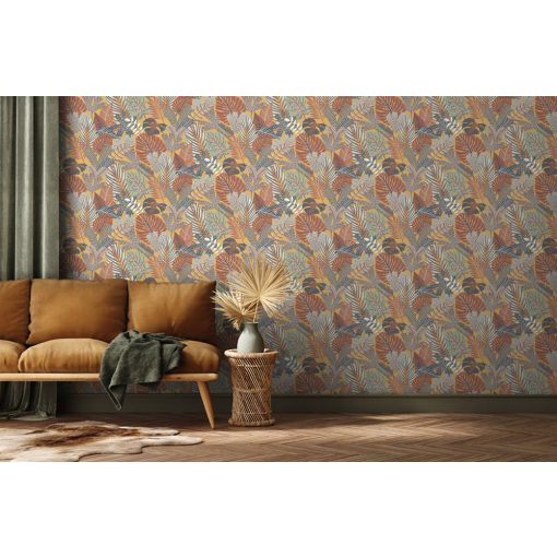 Trópusi virágos tapéta, levél mintás tapéta