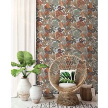 Trópusi virágos tapéta, levél mintás tapéta