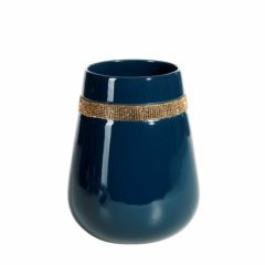 Petrolkék váza arany dekorral 20cm