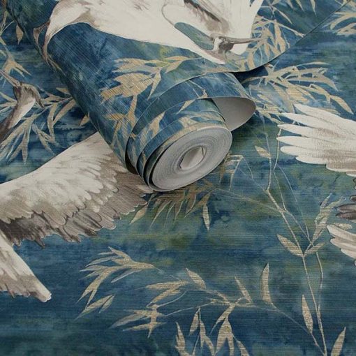 Sarus Türkiz vinyl tapéta daru madarakkal