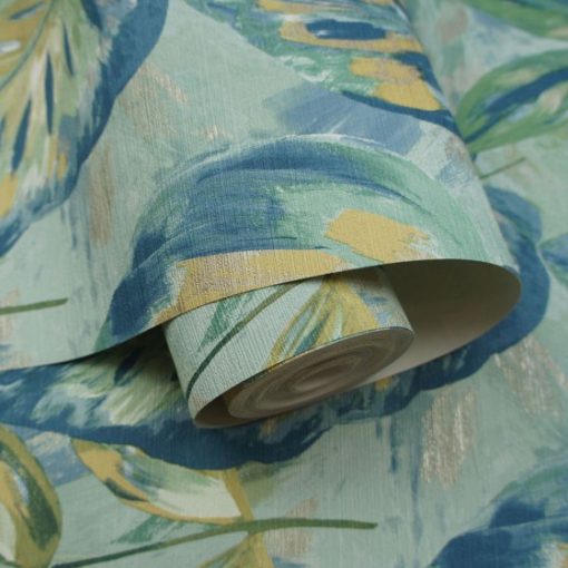 Aralia Levél mintás világoskék vinyl tapéta