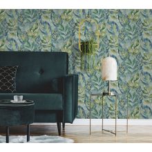 Aralia Levél mintás világoskék vinyl tapéta