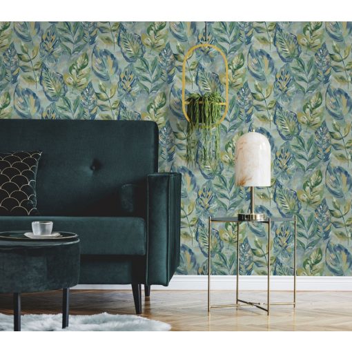 Aralia Levél mintás világoskék vinyl tapéta