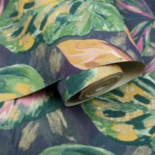 Aralia Levél mintás sötétkék vinyl tapéta