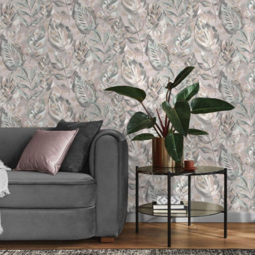 Aralia Levél mintás rózsaszín vinyl tapéta