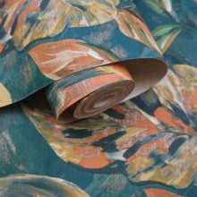 Aralia Levél mintás türkiz színű vinyl tapéta