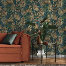 Aralia Levél mintás türkiz színű vinyl tapéta