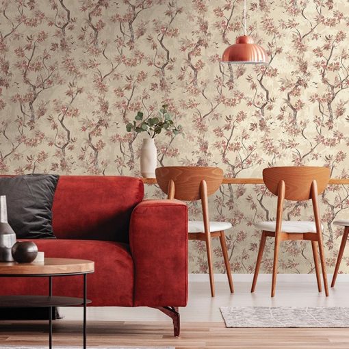 Folia Bézs színű erdei virág mintás vinyl tapéta