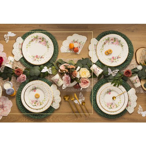 Party dekoráció, kertiparty dekor, zsúr dekoráció, party evőeszköz, vintage tányéralátét