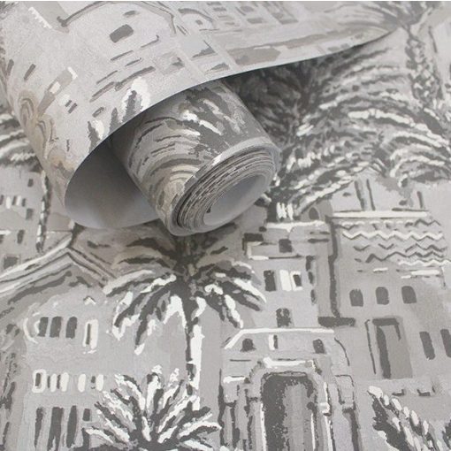 Tipaza Pálmafás mintájú fekete fehér tapéta