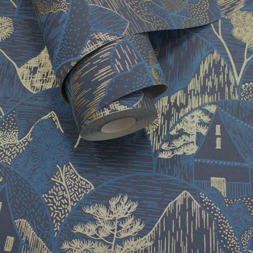 Teshio Kék tájkép mintás tapéta