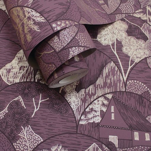 Teshio Lila tájkép mintás tapéta