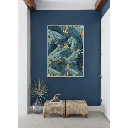 LEAVES Arannyal megszórt türkiz kép virágmotívummal