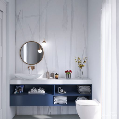 Swing      Növény mintás tapéta kék és bézs színekben