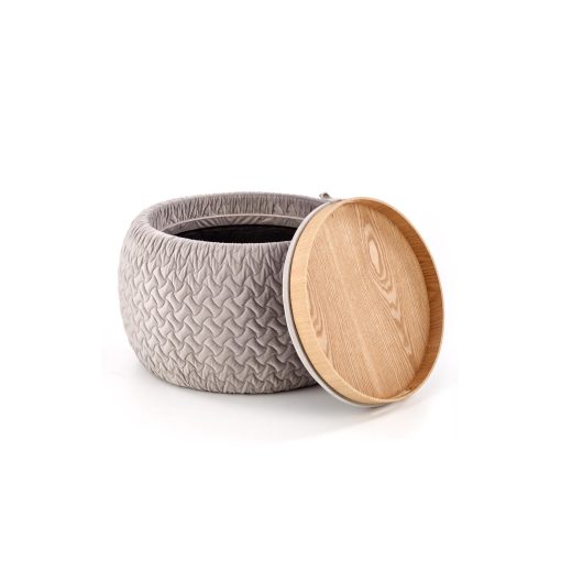 Szürke puff belső tárolóval és tálcával BONO