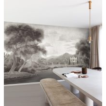 Park, tájkép mintás tapéta, szürke tapéta