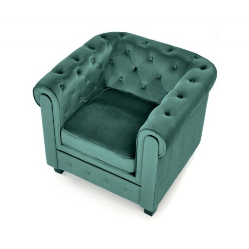 Zöld fotel, vintage fotel, kényelmes fotel, gödöllő bútor, luxus fotel, elegáns fotel