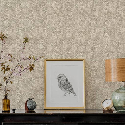 Gallivant geometriai mintás tapéta, textil hatású tapéta, tapéta nappaliba