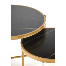 Elegáns kétrészes márvány lerakóasztal, márvány mintás lerakóastal, fekete lerakóasztal, arany lerakóasztal