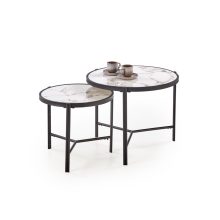 Elegáns kétrészes márvány lerakóasztal, márvány mintás lerakóasztal, fekete lerakóasztal, arany lerakóasztal