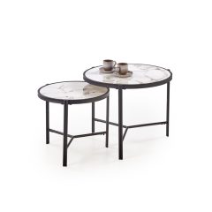 Elegáns kétrészes márvány lerakóasztal, márvány mintás lerakóasztal, fekete lerakóasztal, arany lerakóasztal