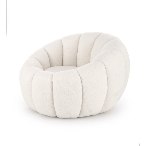 Kényelmes krém színű fotel, boucle fotel, fotel hálószobába