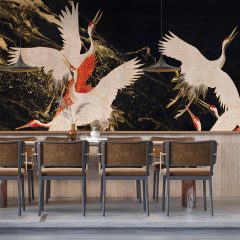 Glory Tsuru  Daru mintás tapéta, Fekete tapéta, Arany tapéta