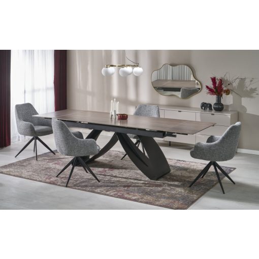 Kihúzható étkezőasztal, bővíthető fekete márvány mintás étkezőasztal