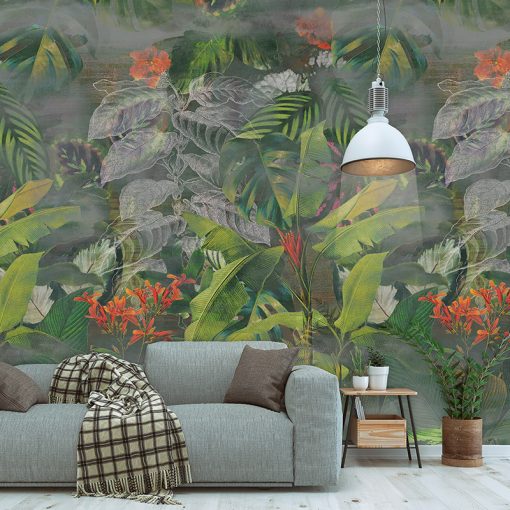 Palm love Zöld levélmintás vlies poszter tapéta