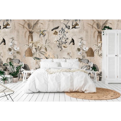 Amazonia sand Bézs szövethatású virág mintás poszter tapéta 