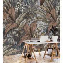 Dreaming of jungles grey Egzotikus zöld levélmintás poszter tapéta