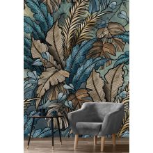 Dreaming of jungles blue Egzozikus kék levélmintás poszter tapéta