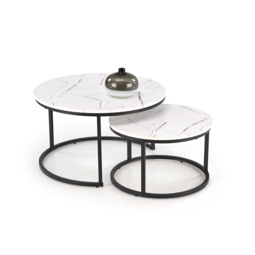 Kerek lerakóasztal márvány mintázattal, két részes lerakóasztal, fehér lerakóasztal, fekete lerakóasztal, fa mintás lerakóasztal, barna lerakóasztal