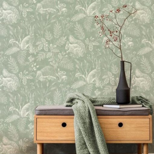 Woodland Toile állatos tapéta, erdő mintás tapéta, tapéta gyerekszobába