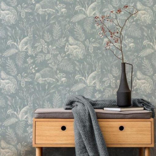 Woodland Toile állatos tapéta, erdő mintás tapéta, tapéta gyerekszobába