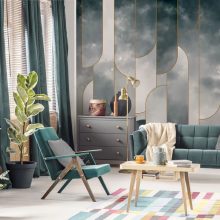 Ombre Crossing  Geometriai mintás tapéta, Arany tapéta, Kék tapéta, Márvány mintás tapéta