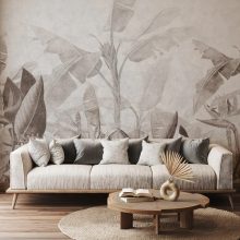 Rainforest Beige  Pálmafás tapéta, Trópusi mintás tapéta, Szürke tapéta