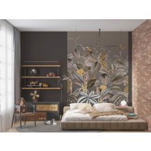 Jonna ochre Levélmintás papagájos poszter tapéta