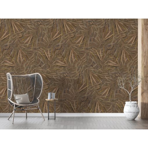 Rokas ochre Sárgás barna levélmintás poszter tapéta