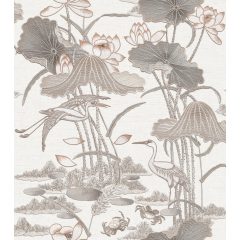Lotus pond, luxus tapéta, modern tapéta, virág mintás tapéta, textil tapéta, fehér tapéta
