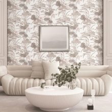Lotus pond, luxus tapéta, modern tapéta, virág mintás tapéta, textil tapéta, fehér tapéta