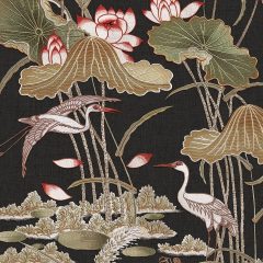 Lotus pond, luxus tapéta, modern tapéta, virág mintás tapéta, textil tapéta, fekete tapéta