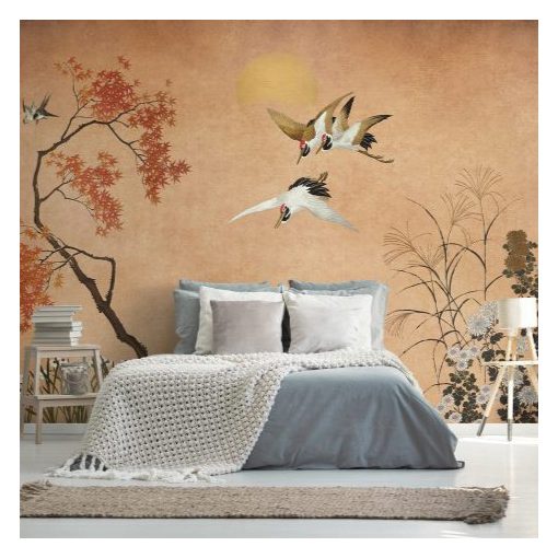 Crisantemos, madár mintás tapéta, japán stílusú tapéta