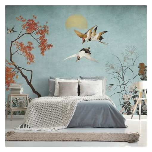 Crisantemos, madár mintás tapéta, japán stílusú tapéta