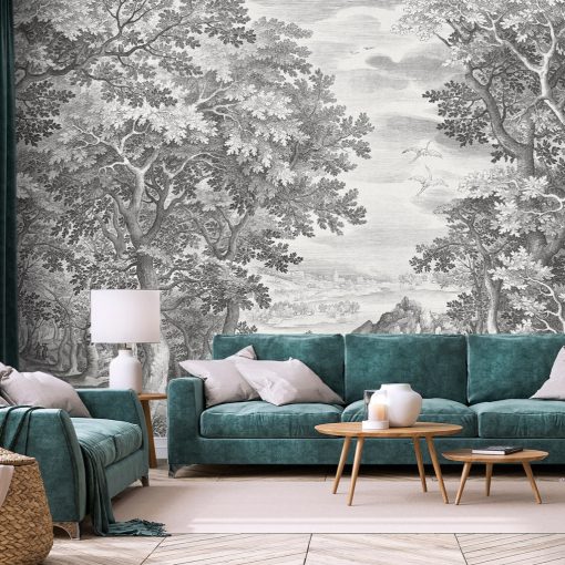Lorelei  Tájkép mintás tapéta, Szürke tapéta, Fekete fehér tapéta
