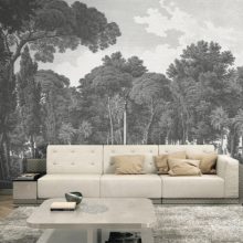 Alameda Tájkép mintás tapéta, Szürke tapéta, Fekete fehér tapéta