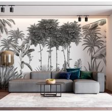 Monochrome    Fekete-fehér dzsungel mintás tapéta